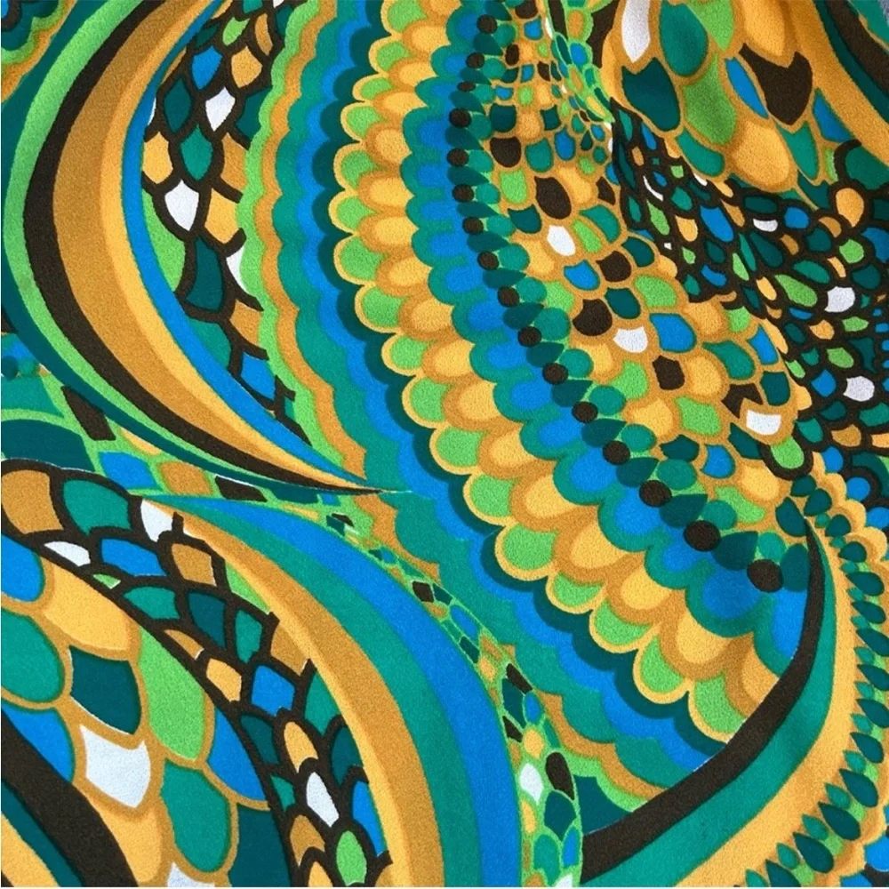 VTG 60s Psychedelic Swirl Empire Waist Maxi Dress Long Sleeve Union Tag Size 7